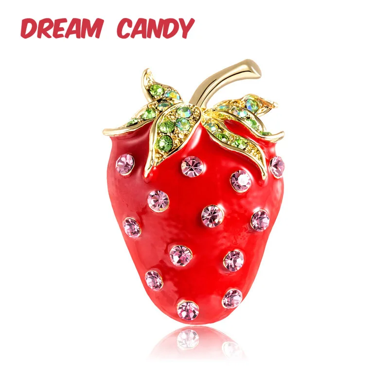 Фантазийные Новый стиль модные стразы броши клубника для женщин брошь из эмали