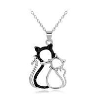 womens fashion silver color cute black crystal cat necklace pendant sweet romantic silver clavicle chain jewelry gifts