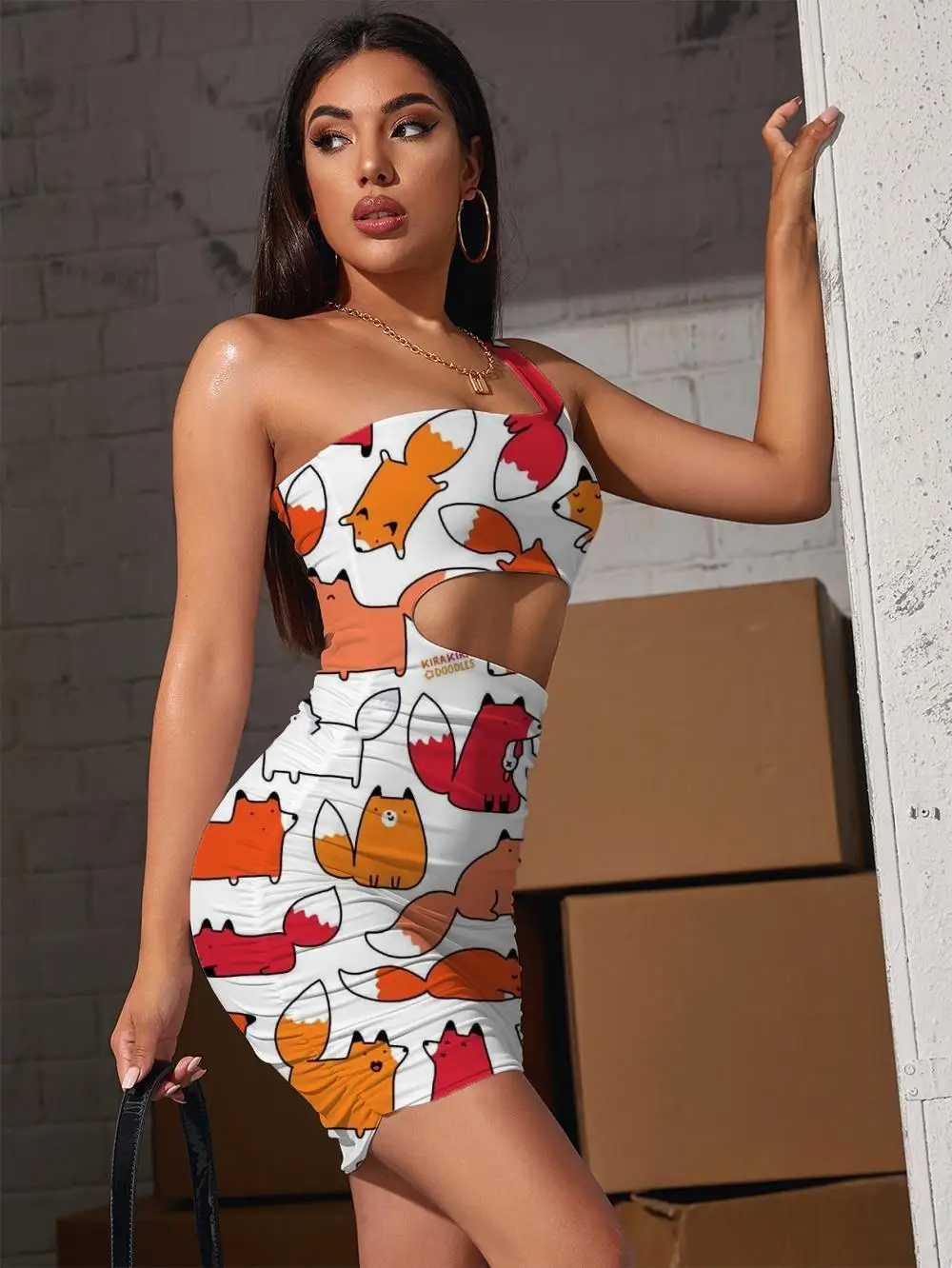 Женское платье без рукавов KYKU летнее винтажное с 3D-принтом лисы и лямкой на шее -