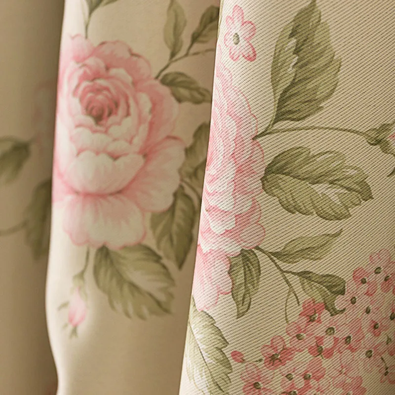 Шторы тканевые для гостиной, 70-90%, с принтом розовых роз