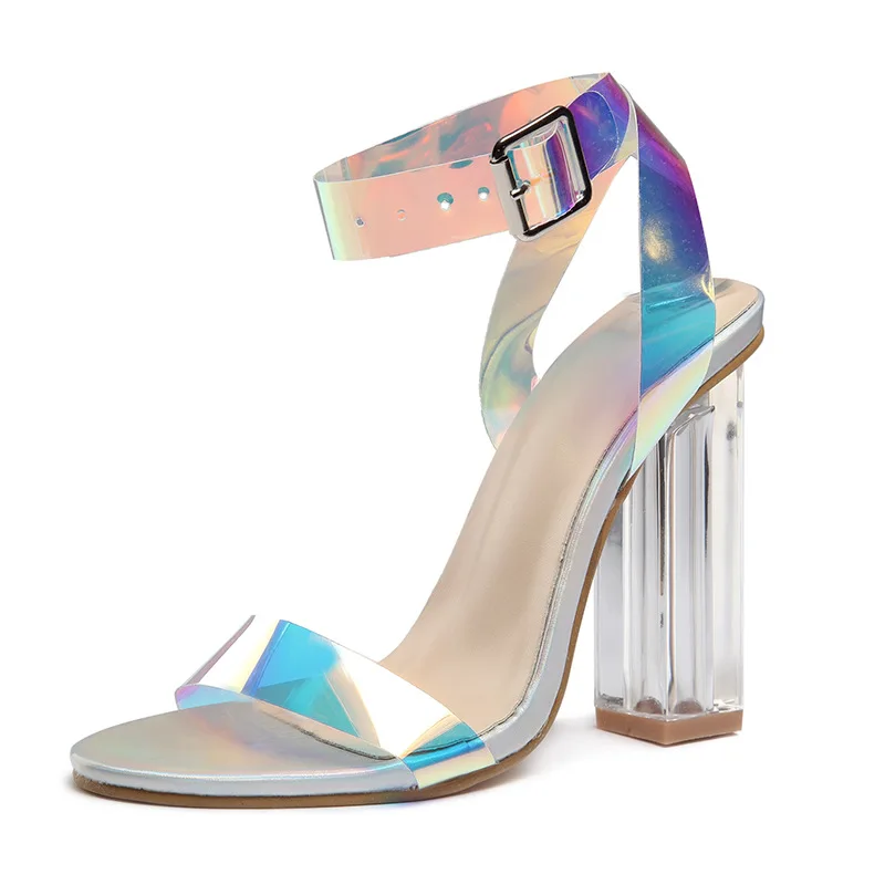 

Woman's Sexy Sandals with Square Toe 10.5cm High Chunky Heels Buckle Strap Fashion Elegant Party Shoes Large Size 2020 Summer