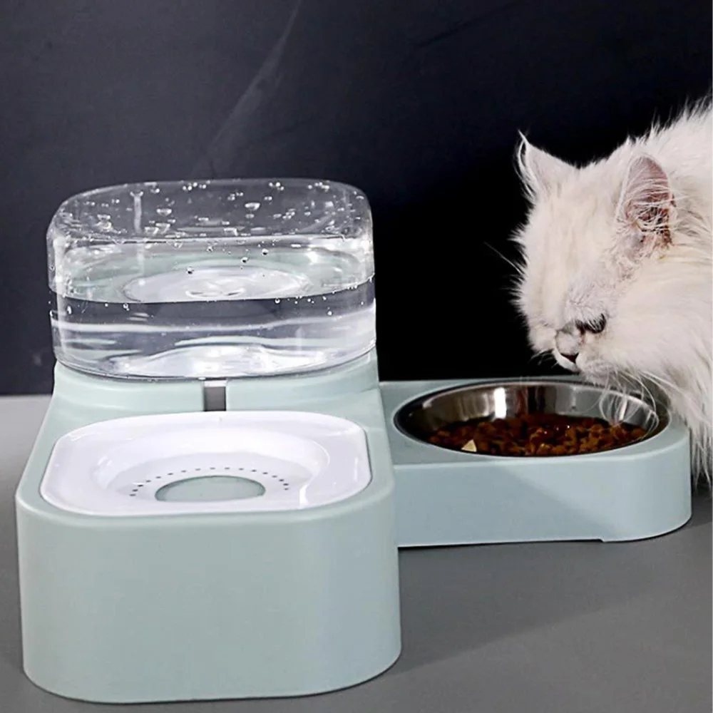 

Cat Food Bowl 1.5L Suitable For Medium And Small Pets Hot Multifunction 1pcs HIPS+PP Dispenser Square Feeding Waterer