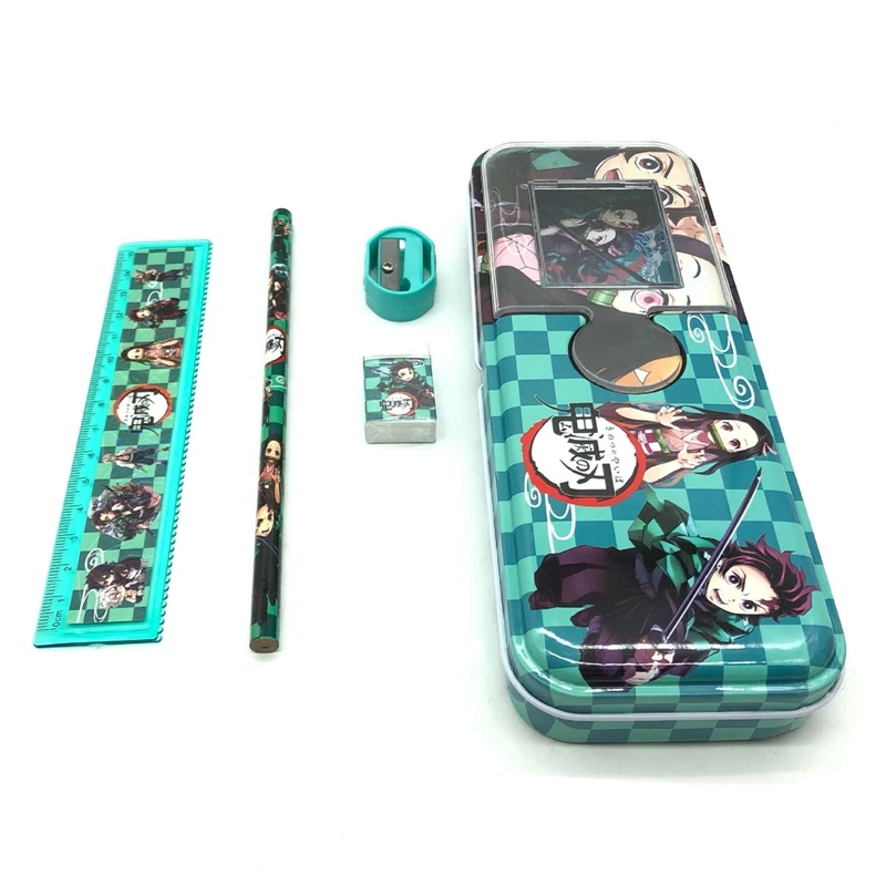 

5Pcs/set Anime Demon Slayer Stationary Set: Pencilcase Pencil Ruler Eraser Pencil Sharpener for Student Kids School Supplies