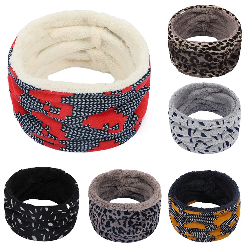 

2019 Winter Scarf For Women Men Thick Warm Knitting Ring Scarf Print Neck Warmer Cotton Soft Fleece Snood Plush Pashmina A40