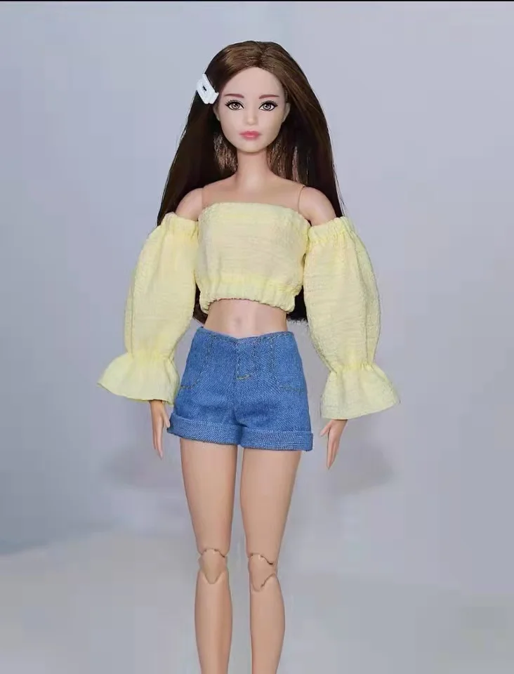 

Yellow Crop Tops & Jeans Shorts 11.5" Doll Outfits for Barbie Doll Clothes for Barbie Clothes Set 1/6 BJD Accessories Kids Toys