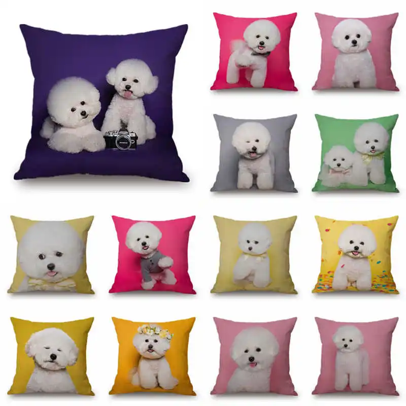 Bichon Frise, хлопковый льняной чехол для подушки, дивана, поясная наволочка, домашний декор
