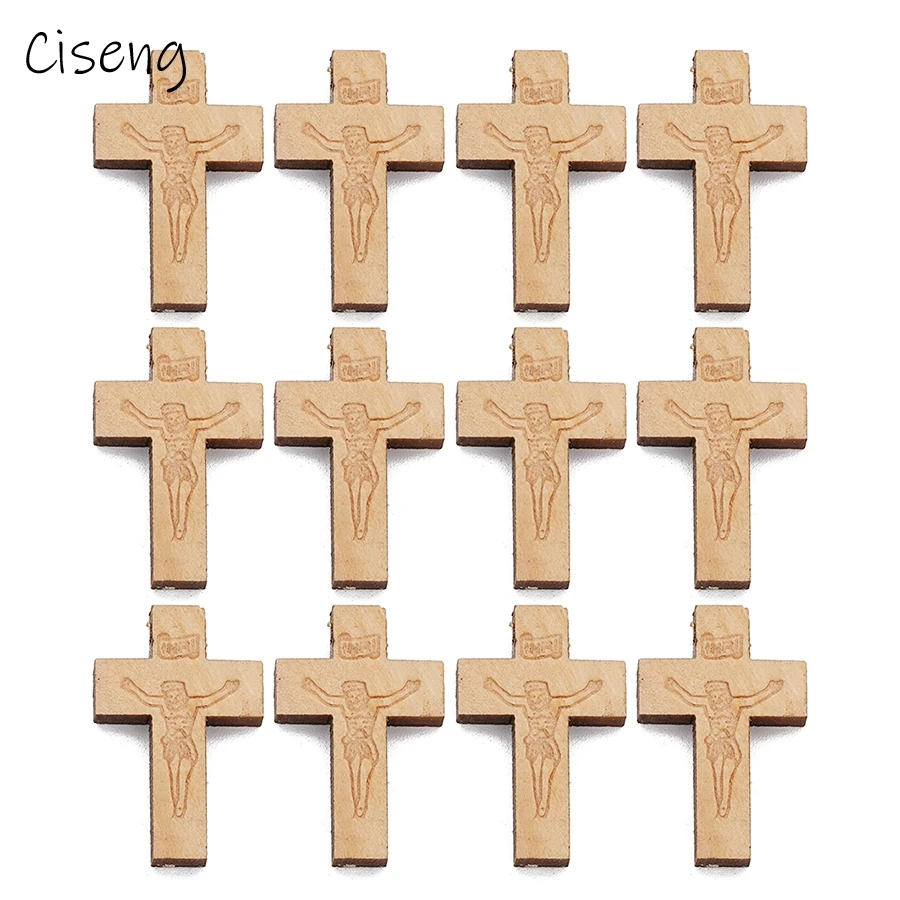 Ciseng 30 шт./лот 21x32 мм подвеска из натурального дерева с изогнутым крестом