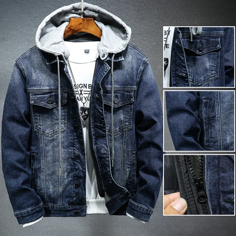 

Denim jacket trend autumn and winter clothes plus velvet thick hooded casual all-match tooling functional jacket top