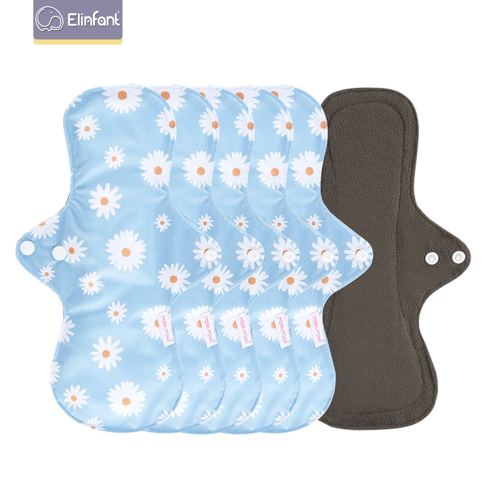 

Elinfant 5pcs/set Absorbent Microfiber Bamboo Charcoal Waterproof Washable Menstrual Pads Panty Liner Reusable Sanitary Pads