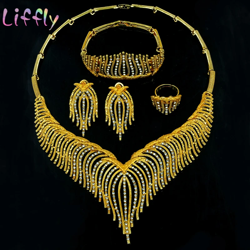 Африканские Ювелирные наборы классическое хрустальное ожерелье серьги кольцо