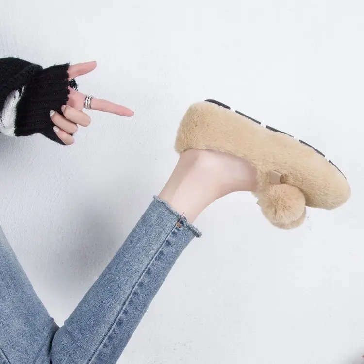 Flat Shoes Women Plus Velvet 2021 Winter Bow Cotton Shoes Women Warm and Non-slip Outer Wear Fashionable Plush Shoes Women
