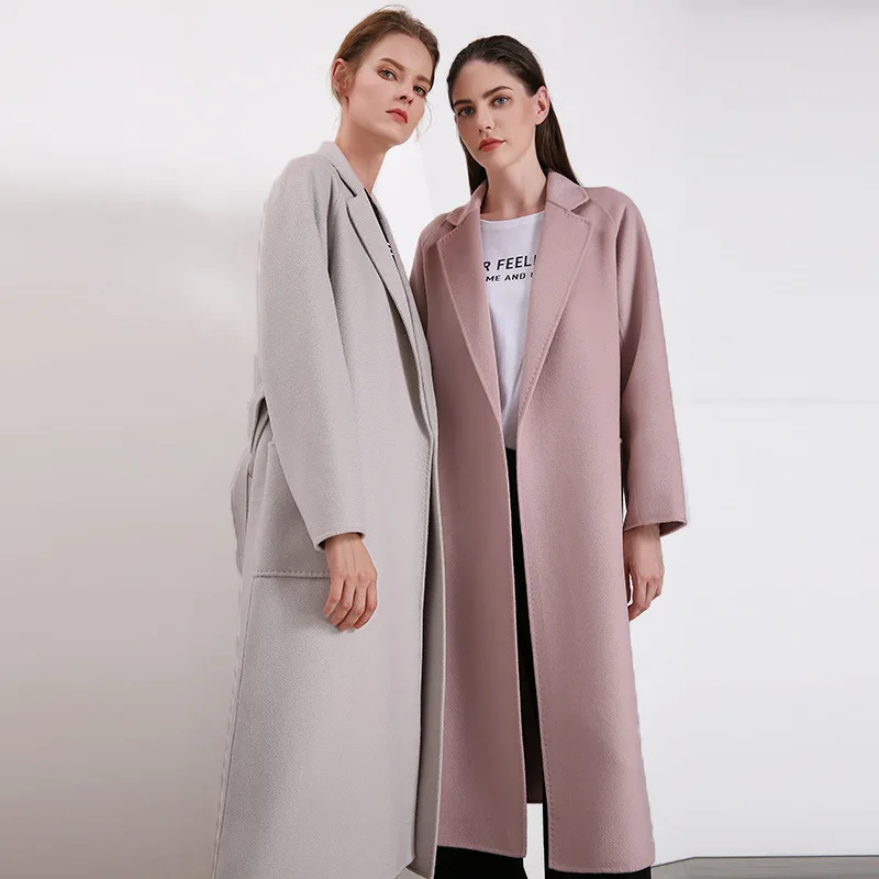 

Coat Women Wool Fashion Long Double Sided Cashmere Overcoat Female Trench Coat Outwear With Belt casaco feminino LX2603