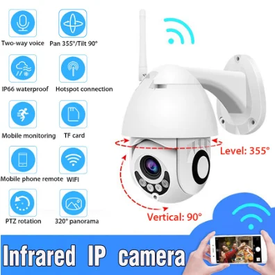 Wi Fi камера наружная наблюдения с PTZ датчиком ip 1080p Onvif 2MP Беспроводная купольная
