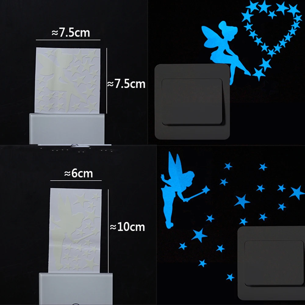 1 шт. наклейка мультфильм Синий Светящиеся звезды и луна Кот Бабочка