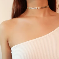 choker necklace fish bone v coin chain choker gold silver color plated chain plastic pearl hot sale for women gift