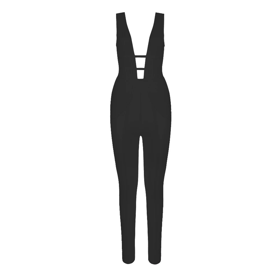 Черный Новинка, летний бандажный комбинезон, Vestidos Verano,, белый сексуальный комбинезон без рукавов с глубоким v-образным вырезом, ажурные вечерние комбинезоны знаменитостей - Цвет: Черный