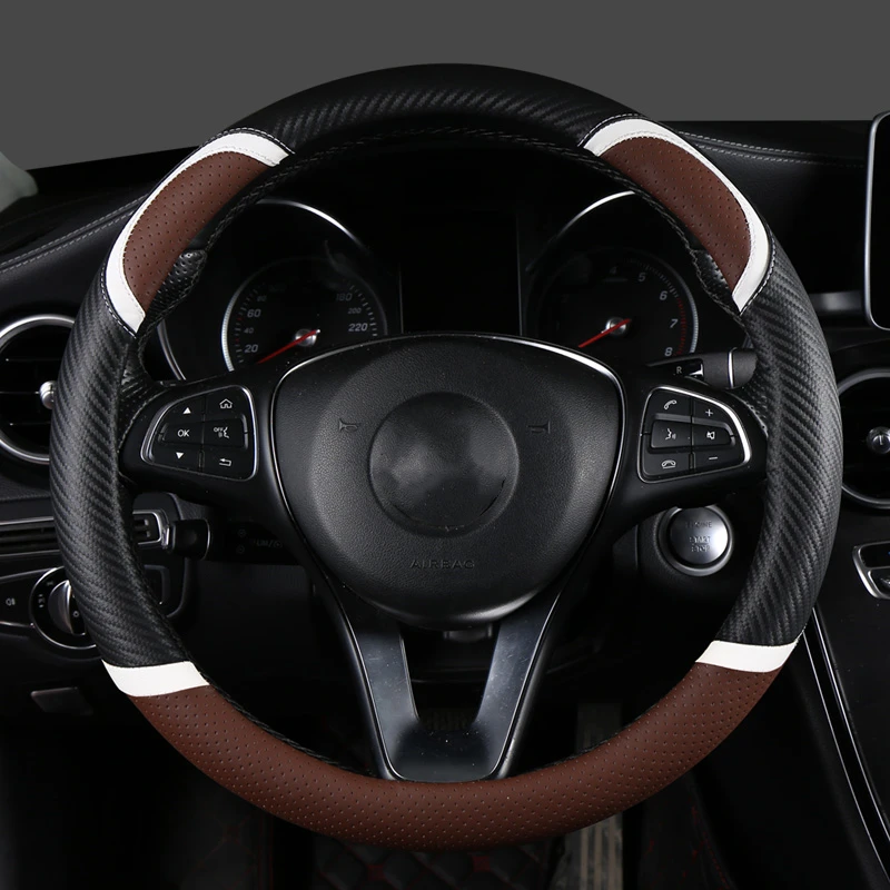 

38CM wear-resistant leather carbon fiber car steering wheel cover, car accessories