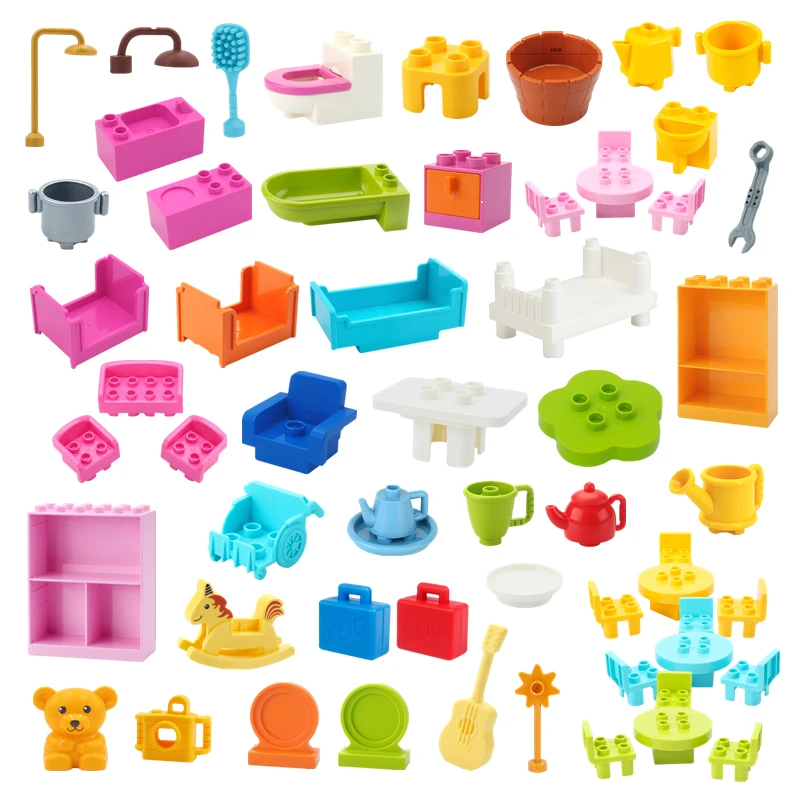 

Big Building Blocks Play House Furniture Accessories Indoor Utensil Bed Compatible Large Bricks Assemble Toys Children Kids Gift