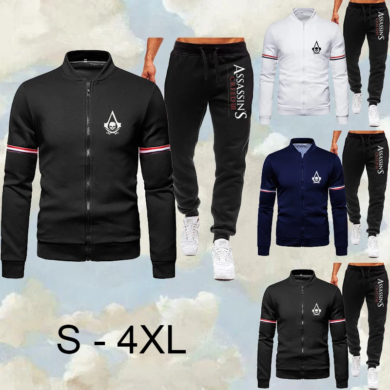 

2021 мужской спортивный костюм, мужской спортивный костюм с принтом «убийца», толстовка на молнии и спортивные штаны, Осень-зима, повседневны...