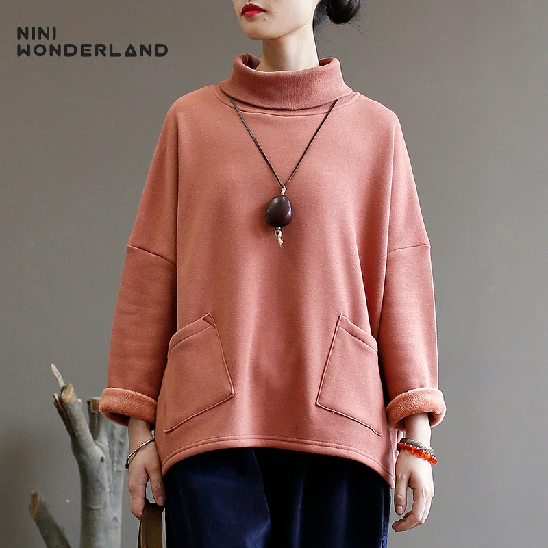 NINI WONDERLAND осенне-зимний модный пуловер, свитшот для женщин, рукав "летучая мышь", плотный теплый топ, водолазка, Свободное пальто