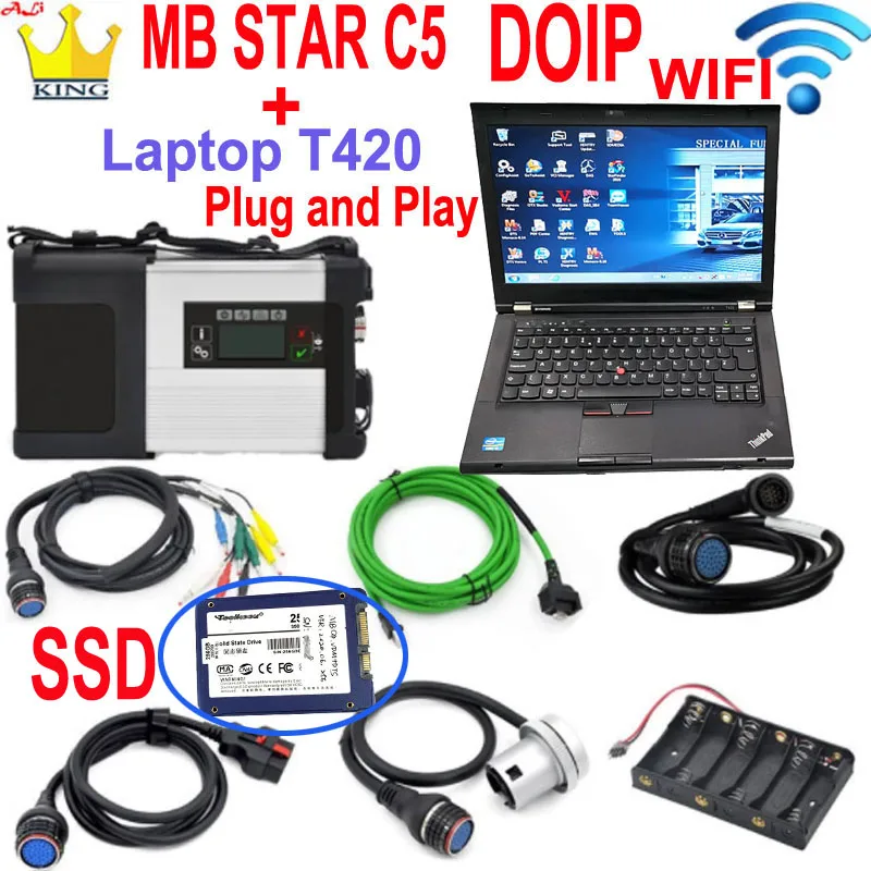 Диагностический инструмент Mb Star C5 Doip 2022 SD Connect C5 с программным обеспечением SSD DOIP wifi, диагностический инструмент mb star c5 vediamo/X/DSA/DTS ноутбук T420