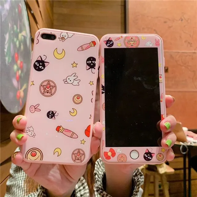 39 Для iPhone 6 6S 7 8 Plus XR X XS Max Sailor Moon Cardcaptor Sakura стеклянный жесткий чехол для телефона+ Защитная пленка для экрана из закаленного стекла - Цвет: 39