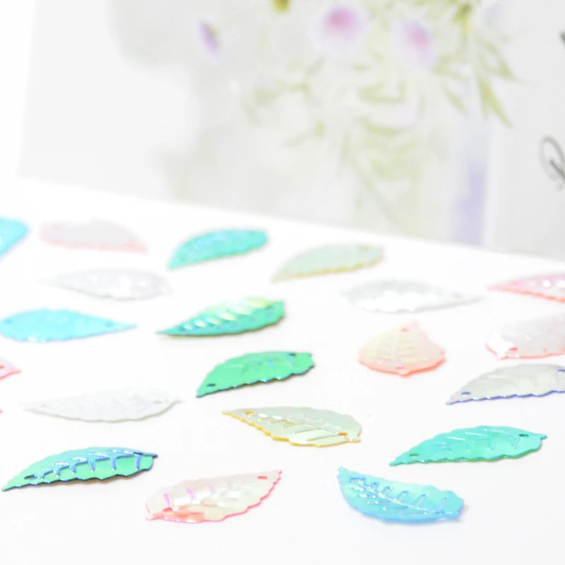 100 шт./упак. 13*24 мм лазерный зеленый лист блестки ПВХ пайетками Вышивание