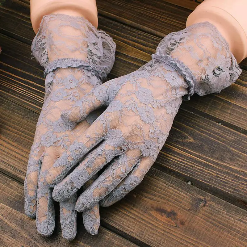 

Women Summer UV Protection Floral Lace Gloves Jacquard Wedding Ruffles Mittens XX9D