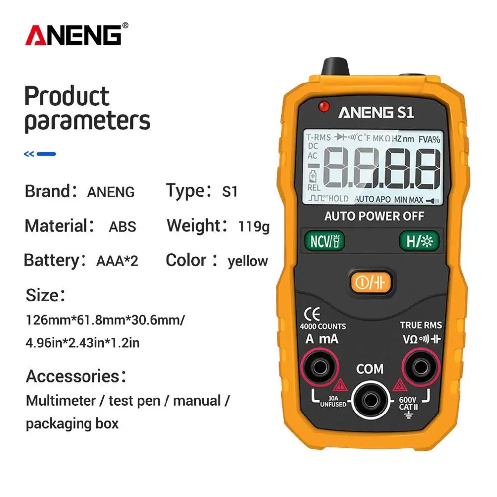Цифровой мультиметр ANENG S1 с ЖК-дисплеем миниатюрный ручной тестер напряжения