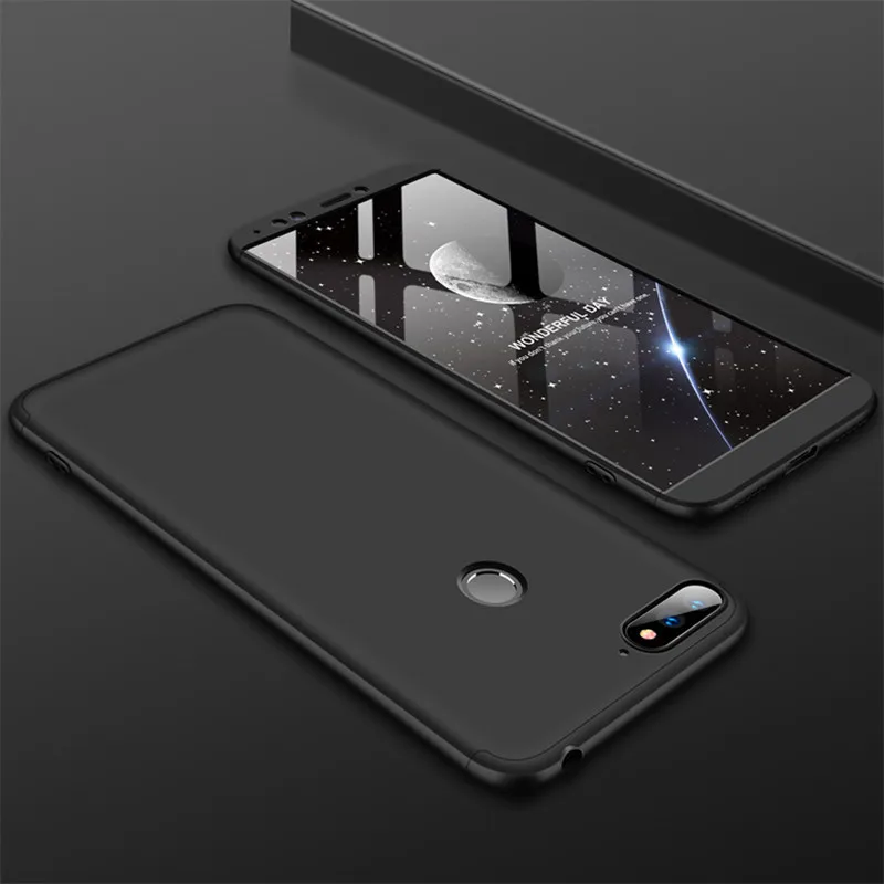 black case 360 Защитный Передний+ задний стекло чехол huawei y6 жесткий чехол на huawei y6 prime телефона huawei y 6 чехол хуавей у6 чехол на хуавей у6 прайм у6 чехол на хуавей у 6 huawei y6 - Цвет: black case