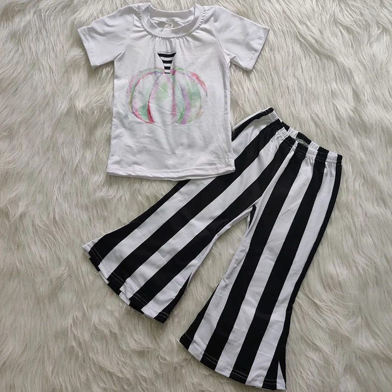 

Kids Baby girls bell bottom design thanksgiving thankful pumpkin shirt top boutique outfits sets