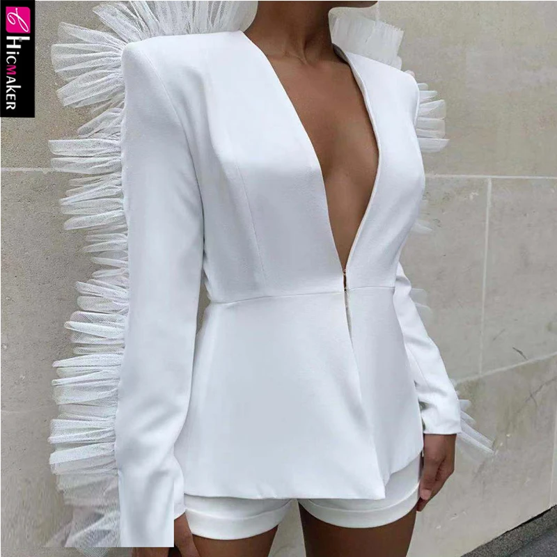 Женский костюм из двух предметов дизайн с рюшами длинный рукав блейзер v образным