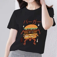 womens t shirt casual basic cartoon hamburger monster pattern printing fashion series commuter o neck soft t shirt black top
