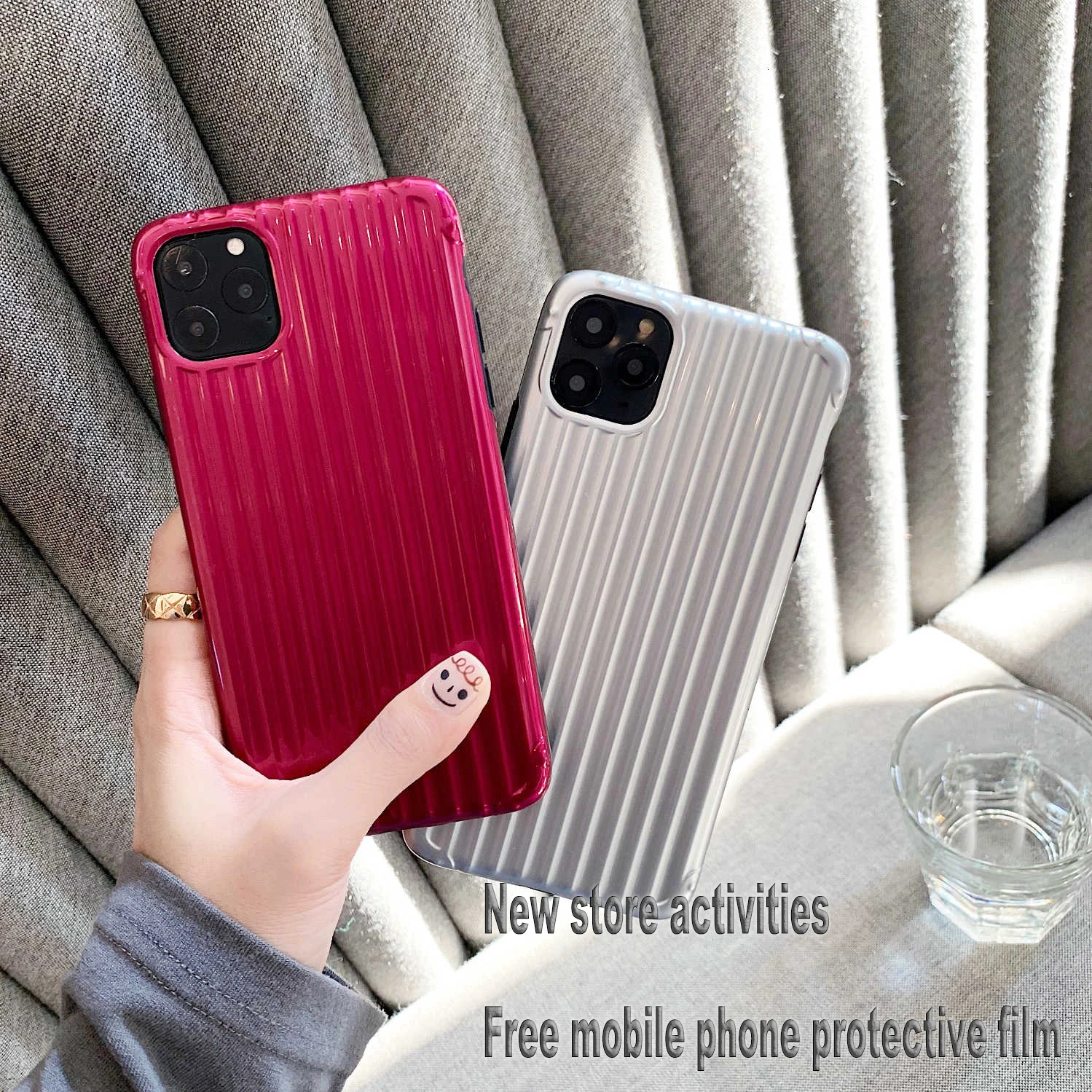 Solid color trend of luggage plating For iPhone 11 Max XR X iphone XS 7 8 6S 7Plus Cases Bear Concave convex antiskid case |