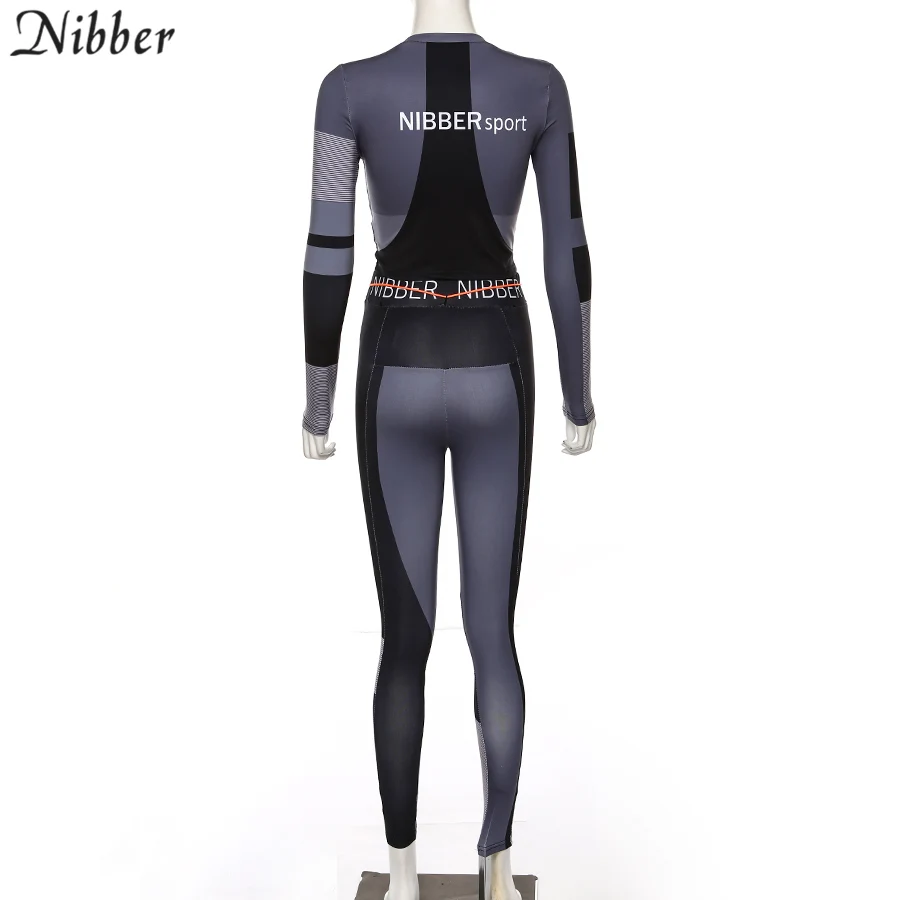 Nibber черная Лоскутная Спортивная одежда для отдыха, комплекты из 2 предметов, Женские Эластичные Обтягивающие Леггинсы с принтом, укороченные топы, спортивные костюмы для бега