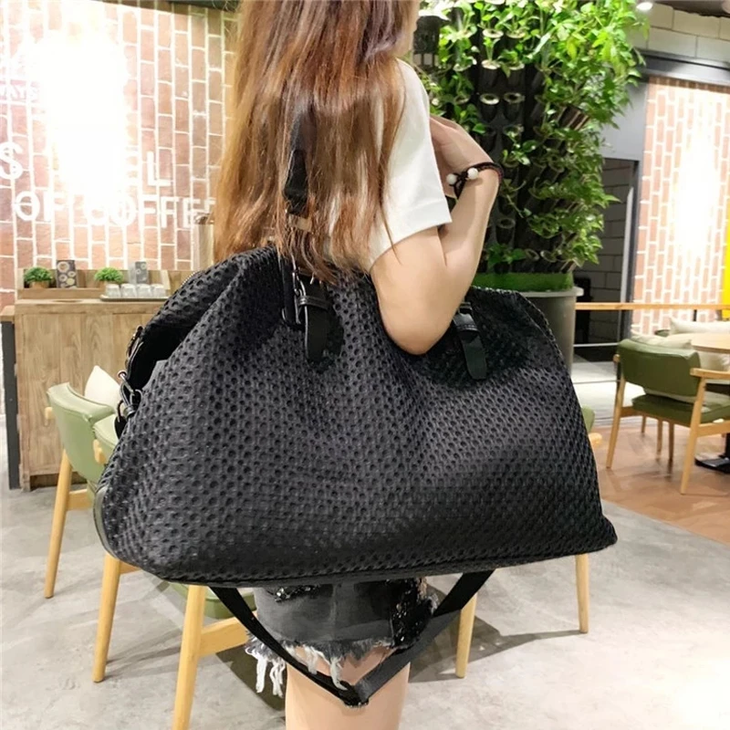 Online Tas Bahu Wanita Mode Organizer Perjalanan Tas Tote Jaring Nilon Desain Mewah Tas Penyimpanan Dapat Dilepas Kapasitas Besar