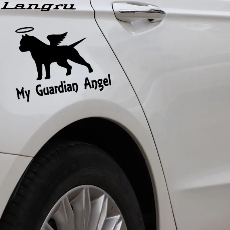 Langru 14.2*11.1CM Fun My Guardian Angel Pitbull Car Sticker Vinyl Decals Bully Dog Graphics Accessories Jdm | Автомобили и