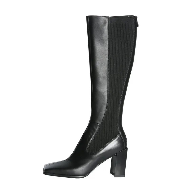 

Slim knitting Female Riding Boots High Heels Night Club Shoes Woman Winter Warm Long Women Knee High Boots black apricot