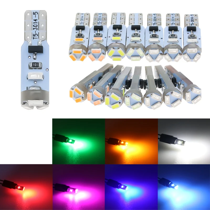 

10x AC T5 Led Bulb 5SMD 3014 Chips Super Bright W3W W1.2W Car Dashboard Instrument Panel Lamp Warming Indicator Wedge Light 12V