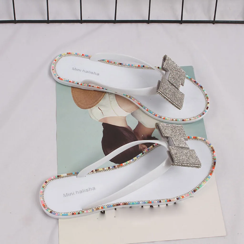 Шлепанцы женские пляжные сандалии на плоской подошве богемный стиль цвет