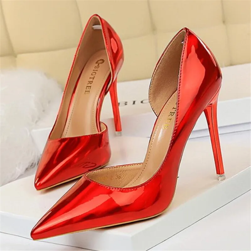 

2021 new net red genuine women's shoes sexy shallow mouth pointed single shoes fashion show wedding shoes 10CM high heels 3-12