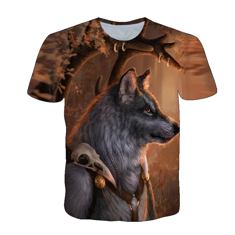 

2021 Mens Round O-Neck Short Sleeve T-shirt Leisure Sports T-shirt 3D Printed T-shirt Wolf Interesting Animal T shirts Summer