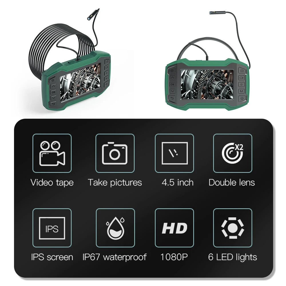 

Endoscope Single Lens 4.5-Inch IPS Display 200W Pixel 1080P High Definition Electronic Camera Video Picture Taking 6 LED lights