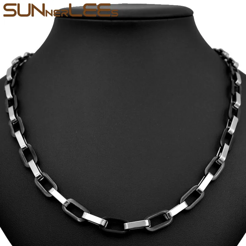 Ожерелье из нержавеющей стали SUNNERLEES 8 мм Геометрическая цепочка гладкий черный