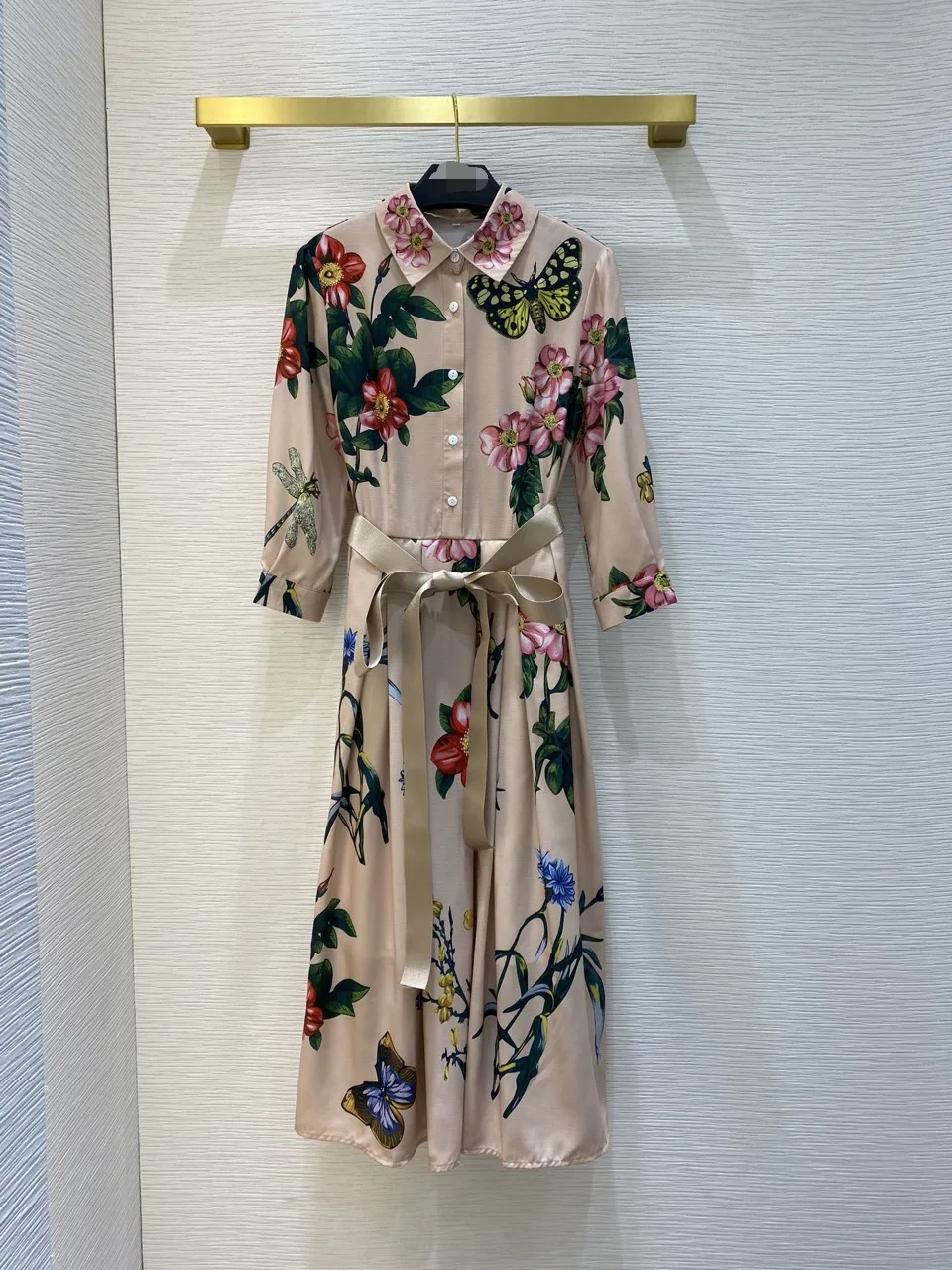 

2021 new women fashion long sleeve lapel tie print dress 0609