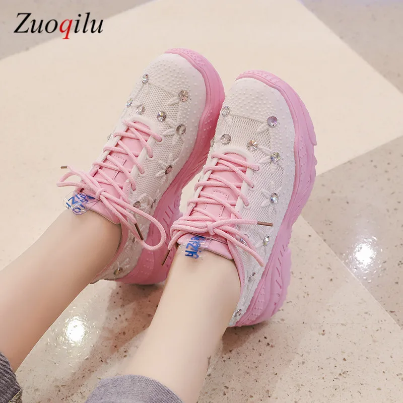 2021 столбике и платформе кроссовки с верхом из сетчатого материала стразы