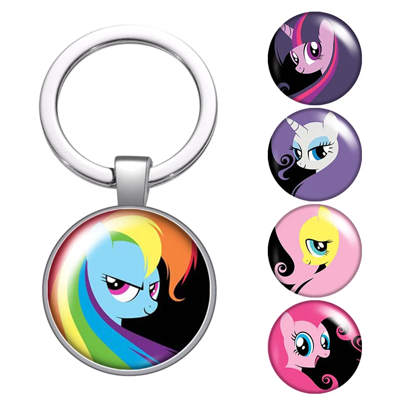 

Мультяшный Единорог маленькая лошадка стеклянный брелок с кабошоном автомобильный брелок для ключей кольцо держатель посеребренные брелк...