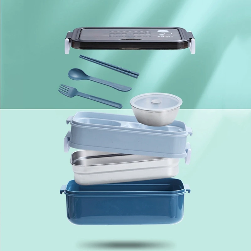 

304 Stainless Steel Lunch Bento Box 2 Layers Lunch Storage Microwave Box Heating Food Container Portable Outdoor for School Kids
