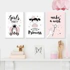 Мультяшная милая розовая принцесса детская Картина на холсте искусство скандинавские плакаты и принты настенные картины для гостиной Декор без рамки