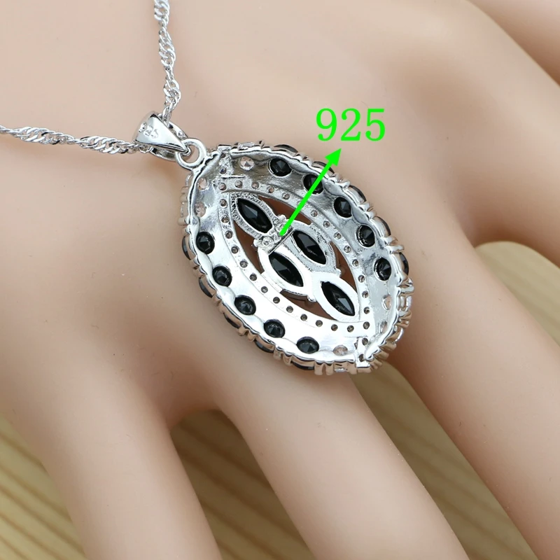 Женские Ювелирные наборы с черными камнями серьги/кулон/ожерелье/кольцо белым